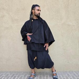 شنل کراپ کتان جیب جاجیم سوزن دوز کلاه شیطونی