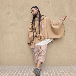 شنل کراپ کلاه دار کتون جیب جاجیم سوزن دوز